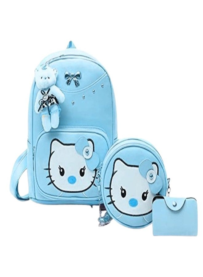 Alice Girls 3-PCS Fashion Cute Mini Leather Backpack sling & pouch set for Women (sky blue